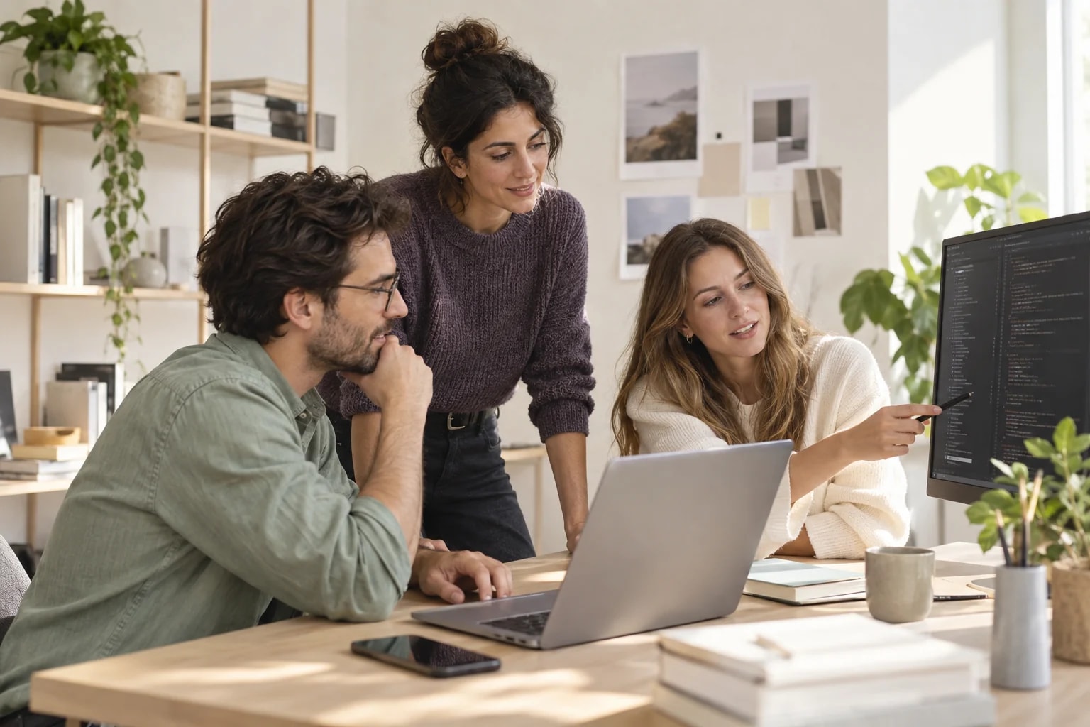 An illustrative technology team working together on a software and product design problem.